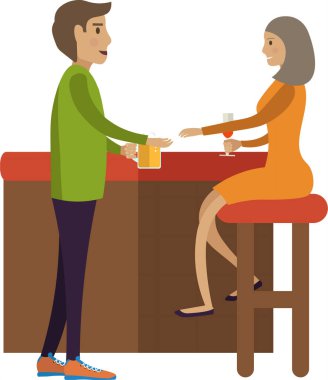 Bar vektör simgesinde bira içen çift beyaz arka planda izole edilmiş.