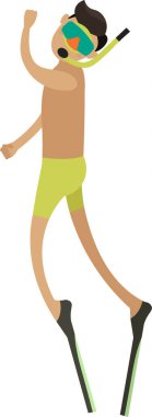 Beyaz arkaplanda, şnorkelli maske vektör simgesiyle dalış yapan adam.