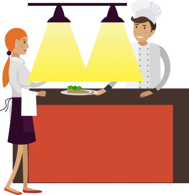 Garson ve şef restoran ekibi vektör simgesi beyaz arka planda izole edildi