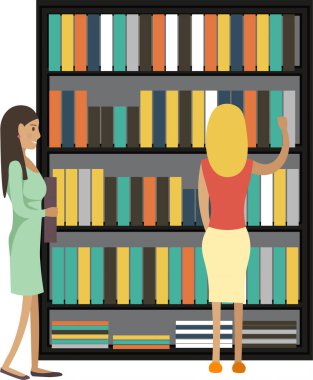 Üniversite kütüphanesi vektör simgesinde okuyan öğrenciler beyaz arkaplanda izole edilmiş