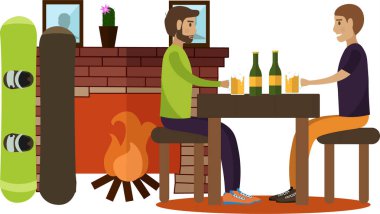 Pub vektör simgesinde dinlenen snowboardcu beyaz arkaplanda izole edildi