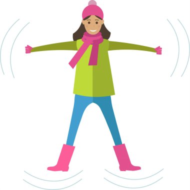 Beyaz arkaplanda kar açılı vektör simgesi oluşturan kadın