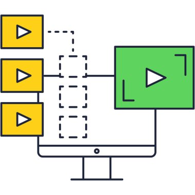Görüntü araması, bulma ve keşif vektörü düz simgesi. İzlenecek film, eğitim kursu veya öğretici, çevrimiçi sinema analizi konsepti
