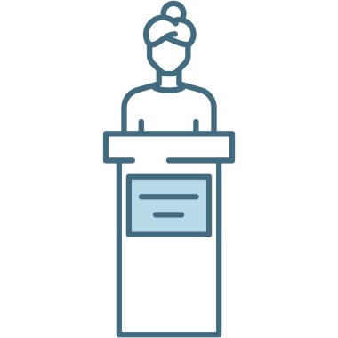 Tribün ikonu sözcüsü. Kürsüde vektör politikacı. Başkan halka hitaben. Konuşmacı ya da sunucu konferansı