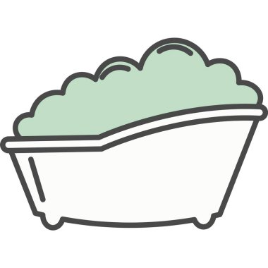 Beyaz zemin üzerinde sabun köpüğü vektör simgesi olan bebek küveti