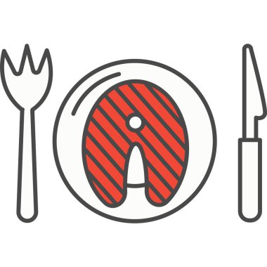 Beyaz arka planda izole edilmiş tabak vektör simgesinde ızgara balık.