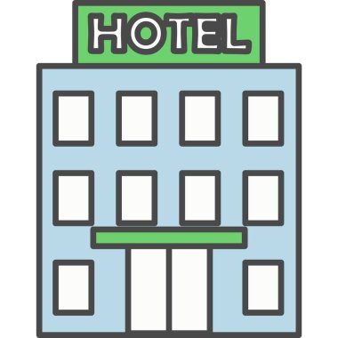 Beyaz arkaplanda otel binası vektör simgesi izole edildi