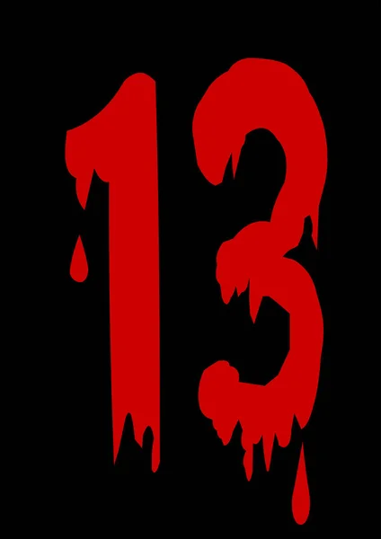 Кровавый Красный Номер Тринадцать Черном Фоне — стоковый вектор