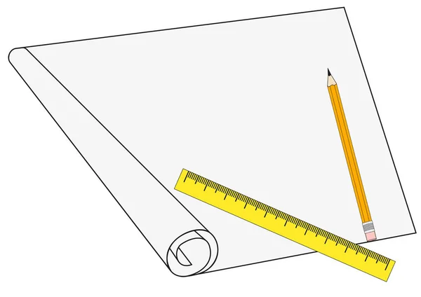 鉛筆と定規と紙のシート — ストックベクタ