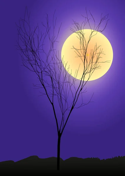 Illustrazione Della Silhouette Degli Alberi Sullo Sfondo Della Luna — Vettoriale Stock