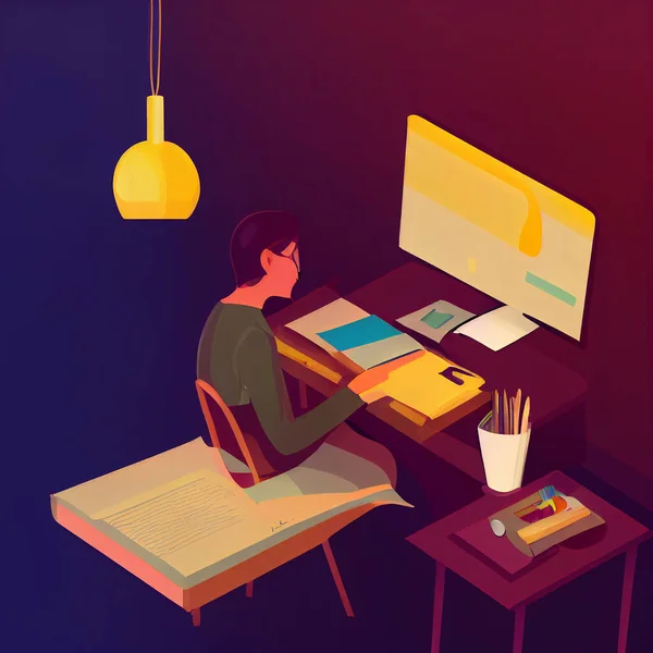 Concept illustration for working, freelancing, studying, education and work from home