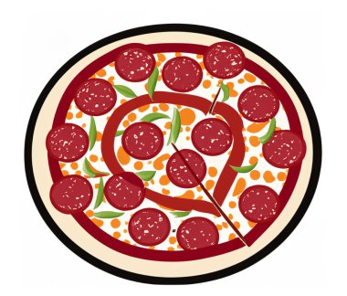 Beyaz arka planda izole edilmiş pepperonili pizzanın çizimi