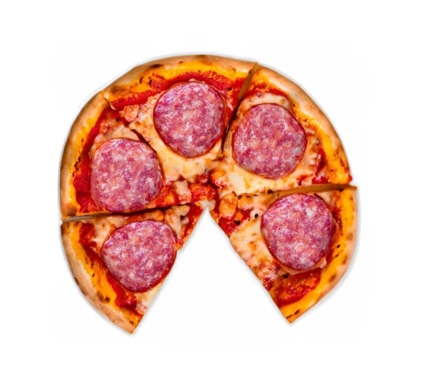 Pizza Pepperoni Izolowana Białym Tle Tradycyjne Włoskie Fast Food — Zdjęcie stockowe