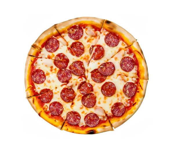 Пицца Пепперони Изолированы Белом Фоне Традиционный Итальянский Фаст Фуд — стоковое фото