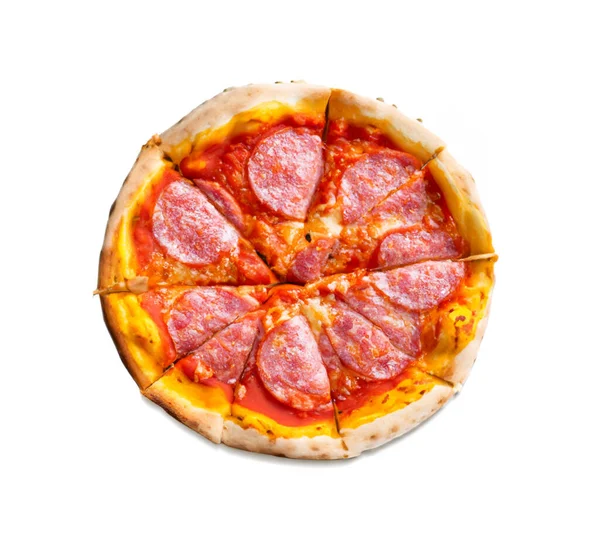 Pizza Pepperoni Isolado Fundo Branco Fast Food Italiano Tradicional — Fotografia de Stock