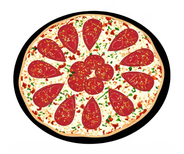 Illustration Pepperoni Pizza Isolerad Vit Bakgrund — Stockfoto