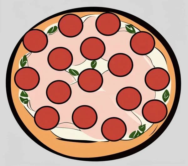 白を基調としたペパロニピザのイラスト — ストック写真