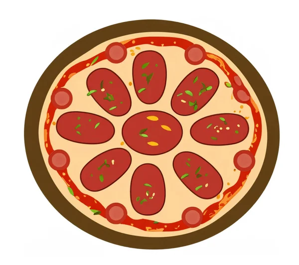 在白色背景上分离的意大利辣披萨的图解 — 图库照片