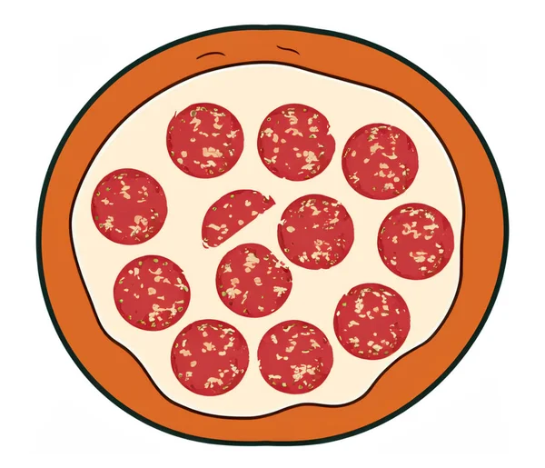 在白色背景上分离的意大利辣披萨的图解 — 图库照片