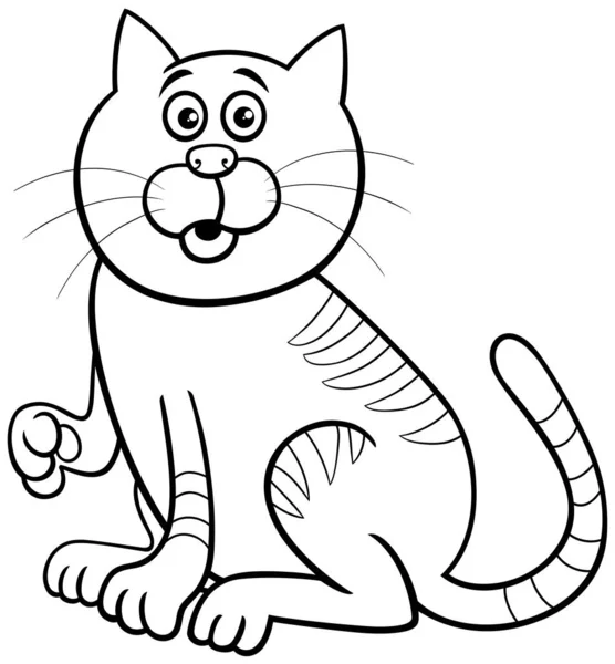 Black White Cartoon Illustration Surprised Cat Comic Animal Character Coloring — Stock Vector
