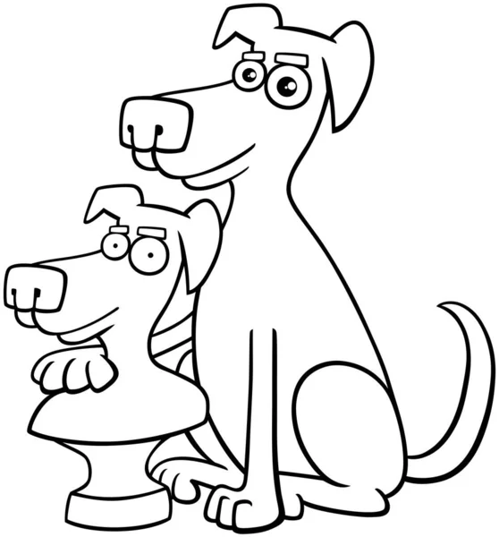 Siyah Beyaz Çizgi Film Çizimi Komik Köpek Hayvan Karakteri Göğüs — Stok Vektör