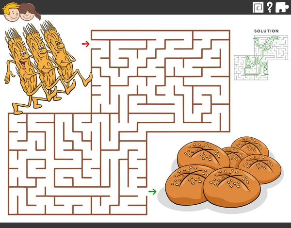 Illustrazione Cartone Animato Labirinto Educativo Puzzle Game Bambini Con Orecchie — Vettoriale Stock