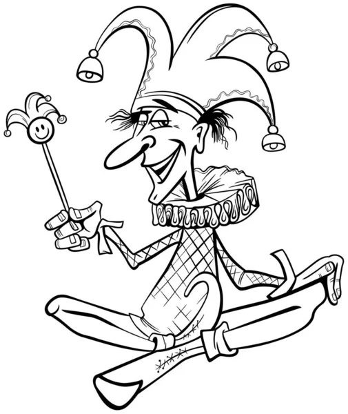 Schwarz Weiße Cartoon Illustration Des Lustigen Spaßvogels Oder Clowns Comicfigur — Stockvektor