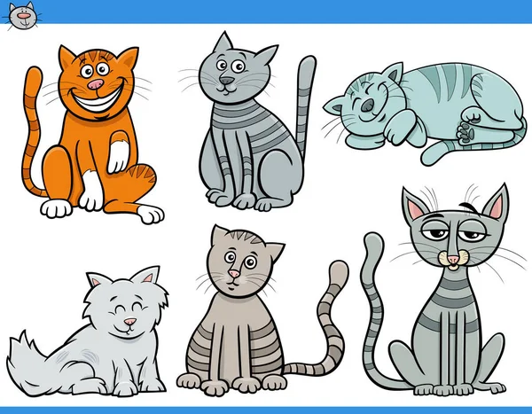 Desenhos Animados Ilustração Gatos Gatinhos Personagens Animais Cômicos Conjunto — Vetor de Stock