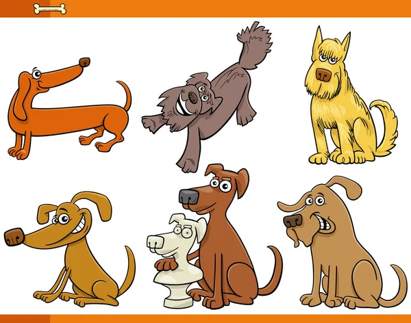 Dibujos Animados Ilustración Divertidos Perros Cachorros Comic Animal Personajes Set — Vector de stock