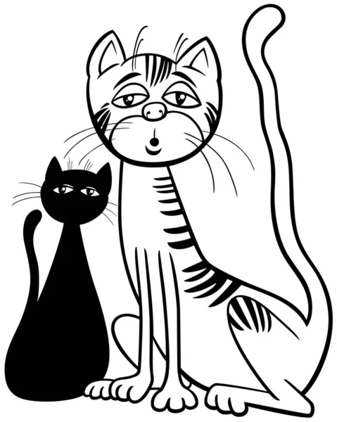出其不意或昏昏欲睡的猫科动物人物形象着色页的黑白卡通画 — 图库矢量图片