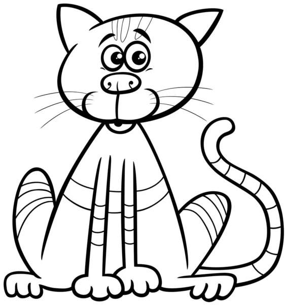 Black White Cartoon Illustration Tabby Cat Comic Animal Character Coloring — Stock Vector