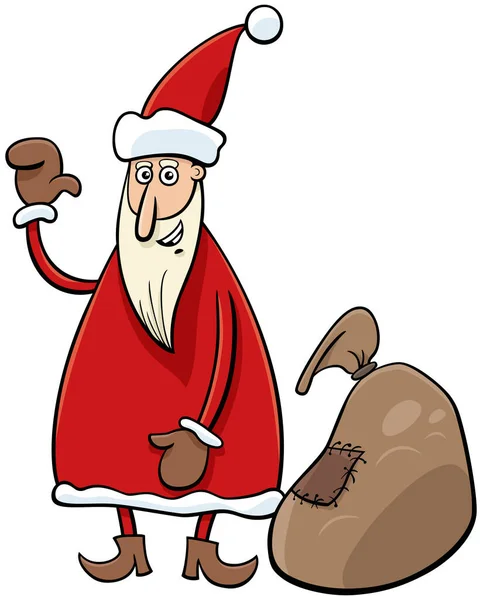 Rajzfilm Illusztráció Vicces Santa Claus Jellegű Zsák Karácsonyi Ajándékokat — Stock Vector