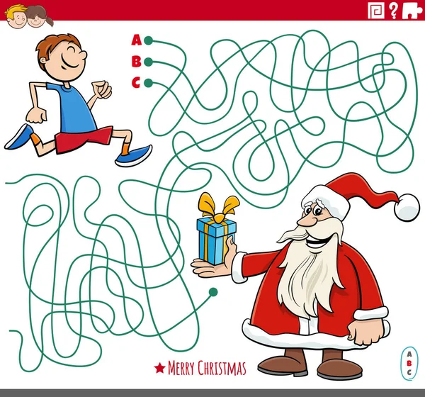 Dibujos Animados Ilustración Líneas Laberinto Juego Puzzle Con Personaje Santa — Vector de stock