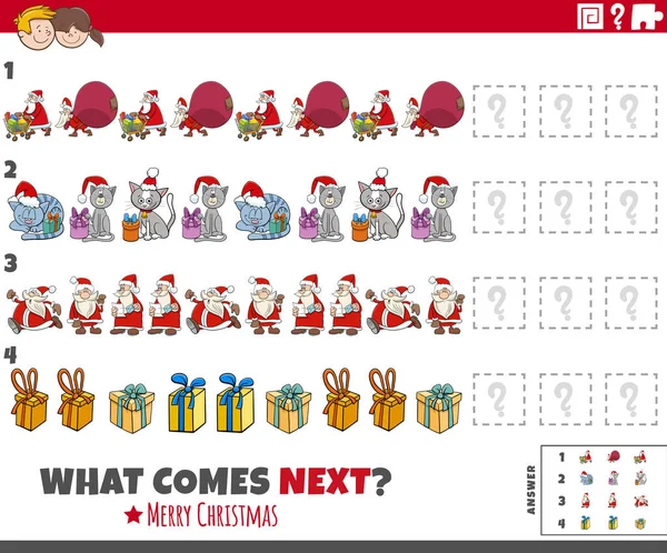 クリスマス休暇の文字を持つ子供のためのパターン教育タスクを完了する漫画のイラスト — ストックベクタ