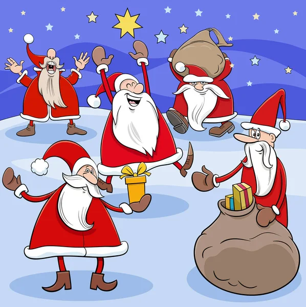 クリスマスの時間にサンタクロース漫画のキャラクターの漫画イラスト — ストックベクタ