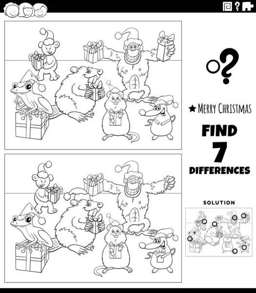 Noel Zamanı Renklendirme Sayfasında Komik Hayvan Karakterleri Olan Çocuklar Için — Stok Vektör