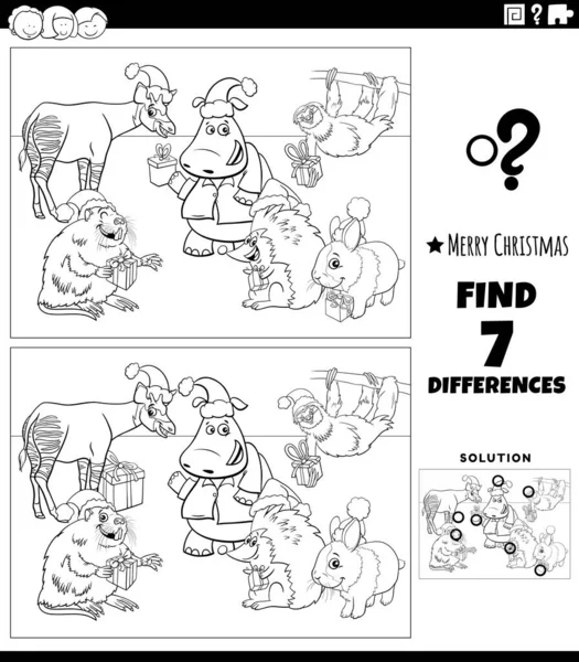 Noel Zamanı Renklendirme Sayfasında Hayvan Karakterli Çocuklar Için Resim Eğitimsel — Stok Vektör