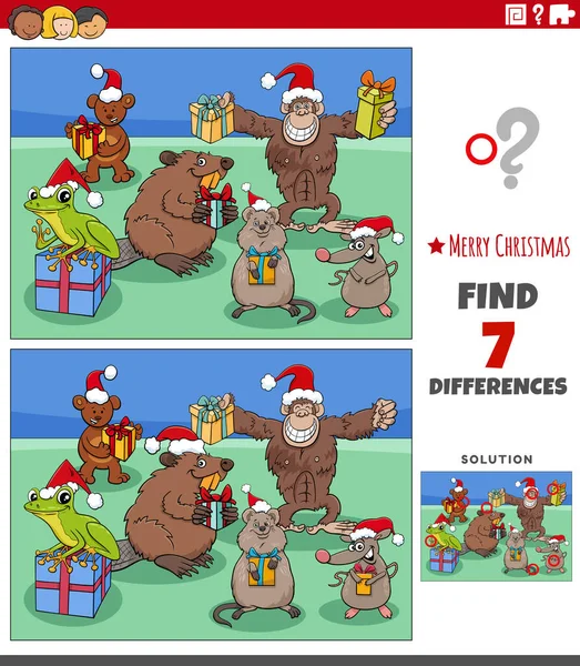 Noel Zamanı Komik Hayvan Karakterleri Olan Çocuklar Için Resim Eğitimsel — Stok Vektör