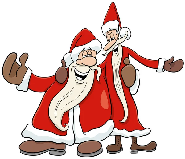 Dibujos Animados Ilustración Dos Personajes Santa Claus Cantando Villancico — Vector de stock