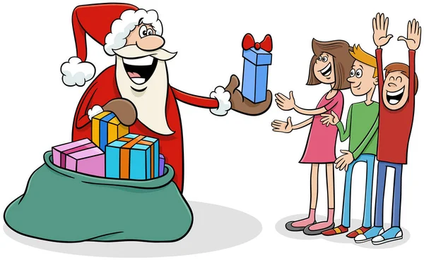 Cartoon Illustration Santa Claus Character Sack Christmas Presents Children — Stock Vector