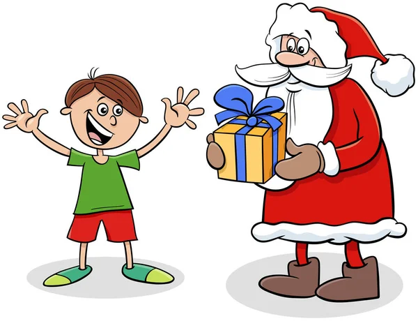 Dibujos Animados Ilustración Del Personaje Santa Claus Con Regalo Navidad — Vector de stock