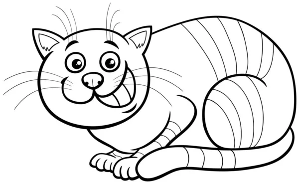 Ilustrasi Kartun Hitam Dan Putih Dari Halaman Pewarnaan Karakter Kucing - Stok Vektor