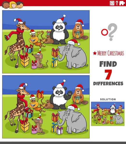 图片说明 圣诞节期间为有动物角色的儿童开展的图片教育活动之间的差异 — 图库矢量图片