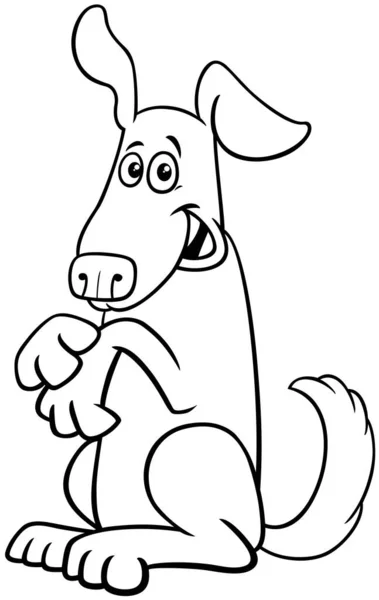 Black White Cartoon Illustration Happy Dog Comic Animal Character Coloring — Stok Vektör