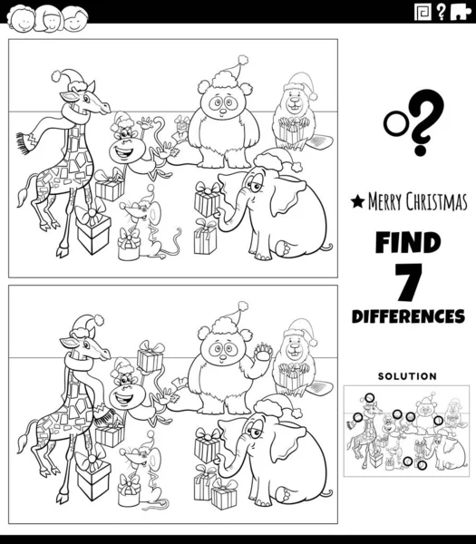 Desenhos Animados Preto Branco Ilustração Encontrar Diferenças Entre Imagens Atividade — Vetor de Stock