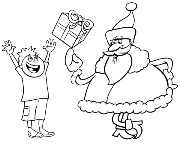 Ilustración Dibujos Animados Del Personaje Santa Claus Con Regalo Para — Vector de stock