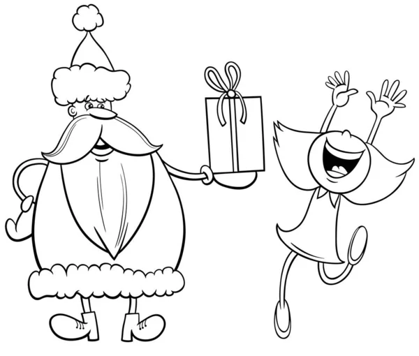 Illustrazione Cartone Animato Del Personaggio Babbo Natale Con Regalo Bambina — Vettoriale Stock