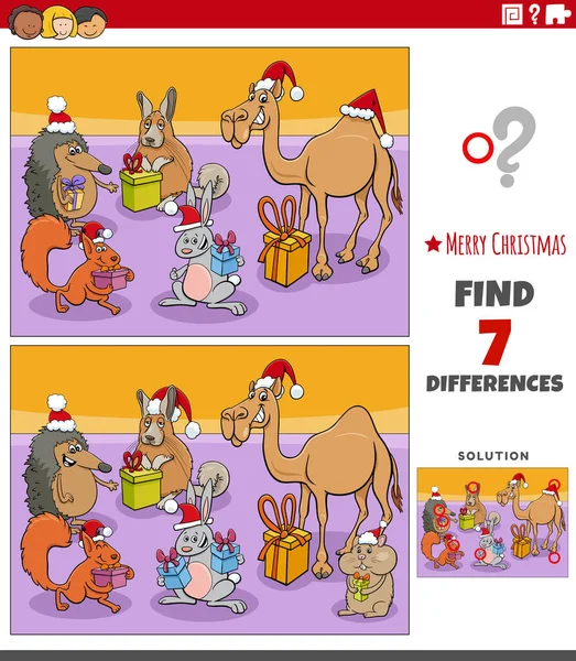 图片说明 圣诞节期间有动物角色的孩子在图片教育游戏上的差异 — 图库矢量图片
