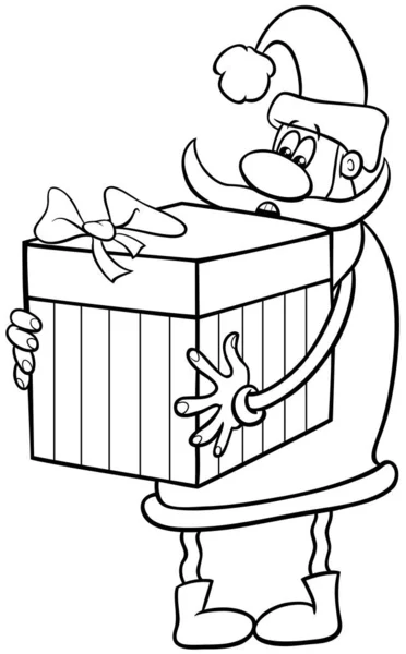 Illustration Dessin Animé Noir Blanc Personnage Drôle Père Noël Avec — Image vectorielle