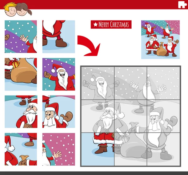 Kreskówka Ilustracja Edukacyjnej Gry Puzzle Układanki Dla Dzieci Santa Clauses — Wektor stockowy